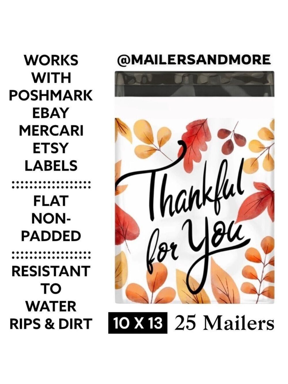 25 10X13 Poly Mailers Fall Leaf Thankful, Shipping Envelopes PRICE IS FIRM - Picture 2 of 10